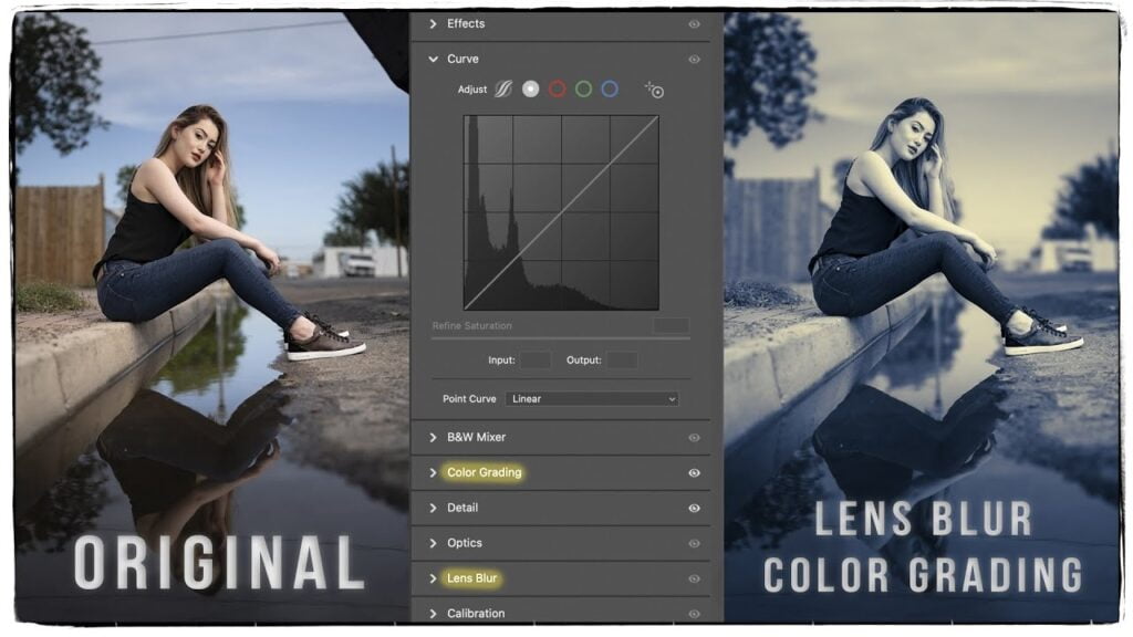 Lens Blur and Color Grading in Adobe Camera Raw.