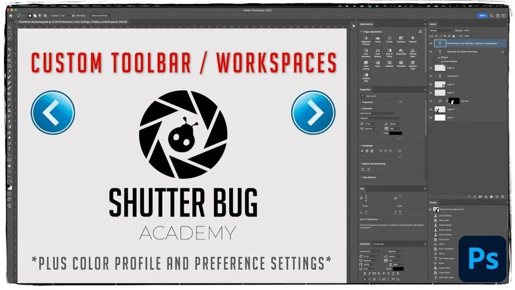 Easy Adobe Photoshop Preferences, Custom Toolbar, Color Settings, & Workspaces