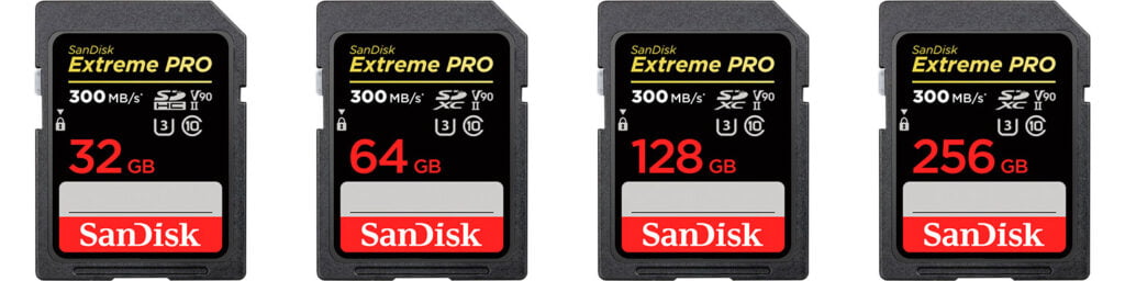 Camera Memory Card Storage Sizes in GB, and read/write speeds.