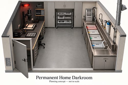 3D rendering of a Permanent Home Black and White Darkroom. 