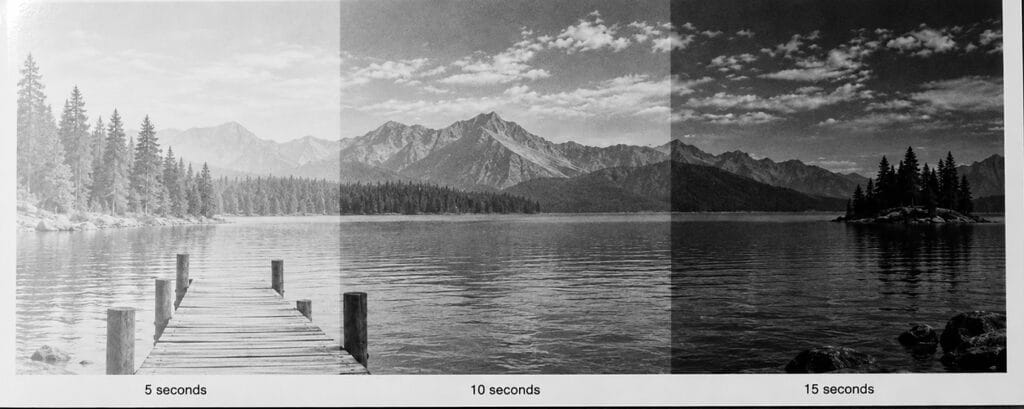 Example of a black and white test strip.  The exposure is around 9-10 seconds and i would increase the contrast filter by 1/2.