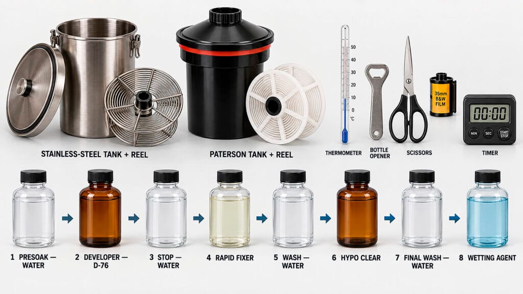 Photography supplies for developing film.