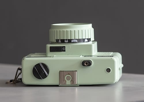 View of the top of a Holga 35mm Film Plastic camera.