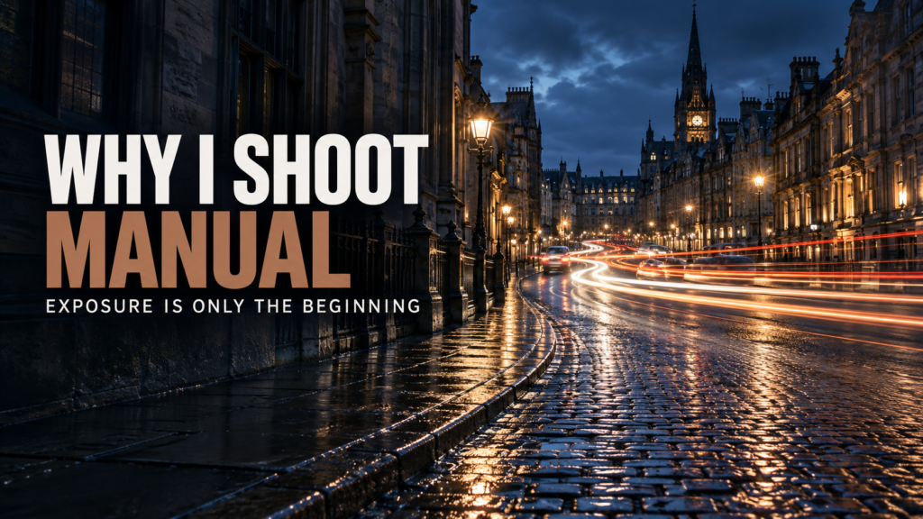 Why I shoot in manual image of a city with light trails.